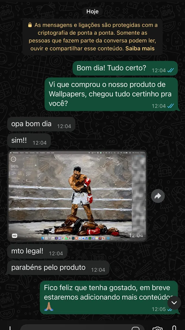 Mensagem de cliente satisfeito no WhatsApp