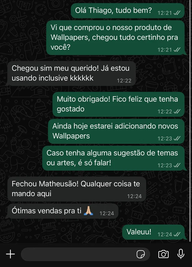 Mensagem de cliente satisfeito no WhatsApp